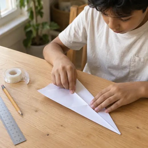 Doblando una hoja A4 para hacer el avión de papel